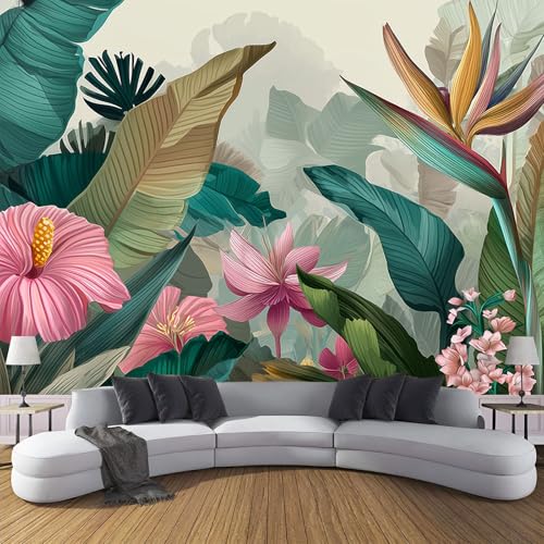 Carta Da Parati Piante Tropicali 200×140cm Verde Wallpaper Carta Da Parati Murale 3D,Fotomurali Moderni Per Soggiorno E Camera Da Letto,Fiori Di Foglie Di Banano Decorazione Murale