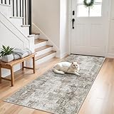 Picture of 3x7 Washable Non-Slip Kitchen Runner Rug – Modern Abstract Neutral Beige & Gray Carpet for Hallway, Entryway, Bedroom, Laundry Room – Low-Pile Thin Wide Floor Runner with Rubber Backing