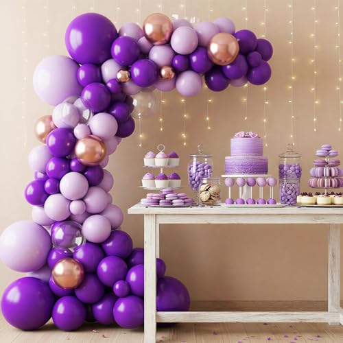 Image of RUBFAC 135pcs Dark Purple Balloons, Latex Royal Purple Balloon Different Sizes 18 12 10 5 Inch for Garland Arch Wedding Masquerade Birthday Party Decorations