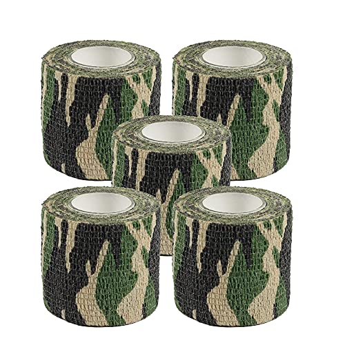 Camo Wrap Klebeband Militär Armee Tarnung Klebeband Klammer für Schrotflinten Jagd Camping, Selbstklebende schutz stretch verband rolle, Vliesstoff, 15ft Länge x 2 Zoll Breite, 5er-Pack Cover