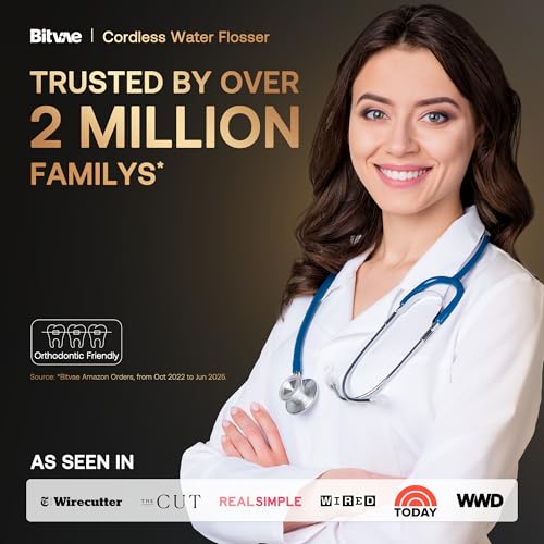 Bitvae C6 Water Dental Flosser Teeth Pick, Cordless Flosser for Travel with 6 Jet Tips, 3 Modes 5 intensities, IPX7 Waterproof Portable & Rechargeable Oral Irrigator Cleaner, Black image 2