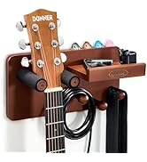 Donner Guitar Wall Mount with 3 Hooks, Wood Guitar Hanger with Shelf and Pick Holder, Wall Stand ...