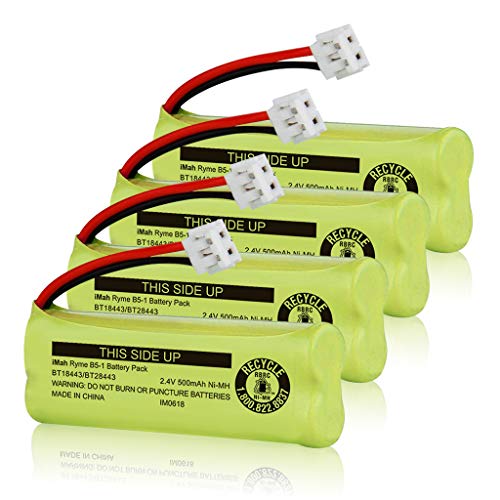 iMah BT18443/BT28443 2.4V 500mAh Ni-MH Cordless Phone Battery Compatible with VTech LS6115 LS6117 LS6125 LS6126 LS6225 Wireless Telephone, Pack of 4