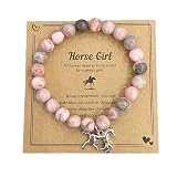 Horse Natural Stone Bracelets Be Like A Horse Inspirational Horse Charm Bracelet Horse Jewelry with Quote Card Horse Gifts for Women