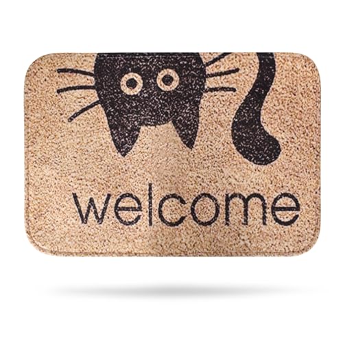 Naapesi Paillasson de bienvenue - Motif chat noir - Tapis de porte d'entrée antidérapant - 60 x 40 cm