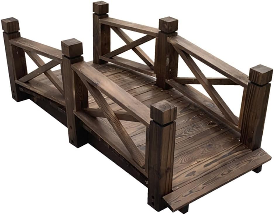 Wooden Bridge with Handrails, Sturdy Garden Bridge, All-Solid-Wood Small Garden Bridge, Suitable for Stream, Pond and Courtyard