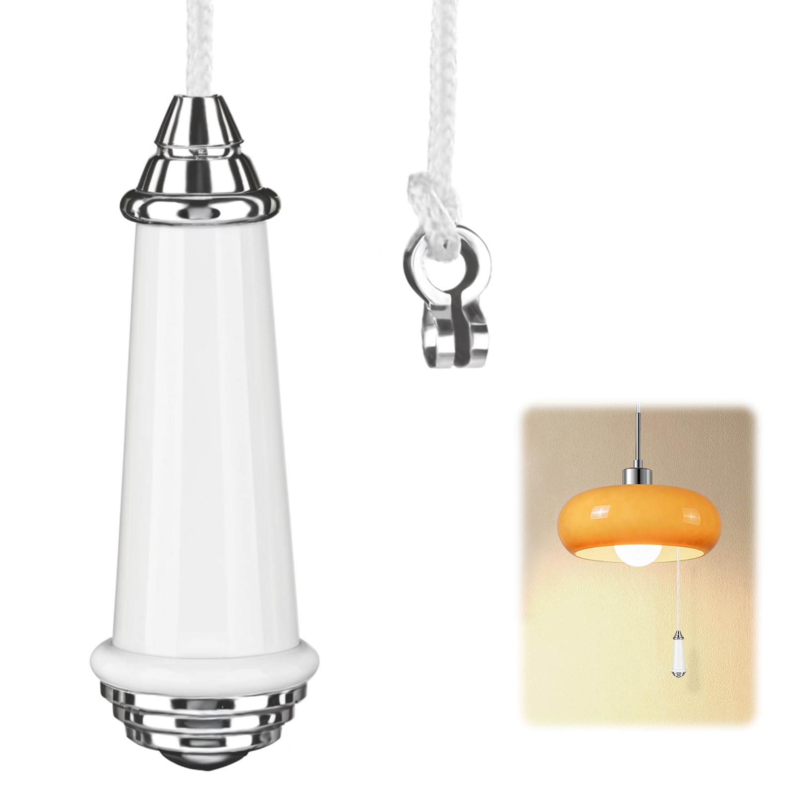 QILUCKY Ceramic Bathroom Light Pull Cord, Pull Cord Light Switch Bathroom