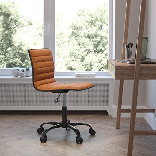 Flash Furniture Office Task Chair - Brown Vinyl - Black Frame - Armless - Ribbed Back And Seat - Low Back Design #TOP1
