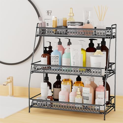 Bridgify Black Alloy Steel Countertop Organizer, 15.94 inches, Kitchen & Bathroom Spice Rack, Makeup & Skincare Storage, 3 Tiered Shelves - Cosy Home Interiors Bridgify Black Alloy Steel Countertop Organizer, 15.94 inches, Kitchen & Bathroom Spice Rack, Makeup & Skincare Storage, 3 Tiered Shelves - Image 6