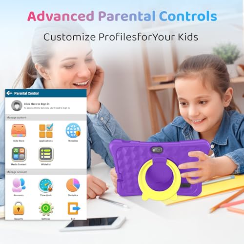 Image of Kids Tablet, 7 Inch Android 15 Tablet for Kids, 8GB+32GB 1TB Expanding, Quad Core Toddler Tablets with Shockproof Case, BT5.0, WiFi 5, Parental Controls, Games, Dual Camera (Purple)