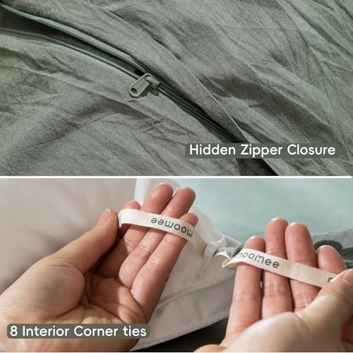 Image of MooMee Duvet Cover Set 100% Washed Cotton Linen Like Twin | Relaxed Linen-like Texture. Soft, Breathable & Long-lasting Comfort. Lightweight. Hidden Zipper with 8 Interior Corner Ties