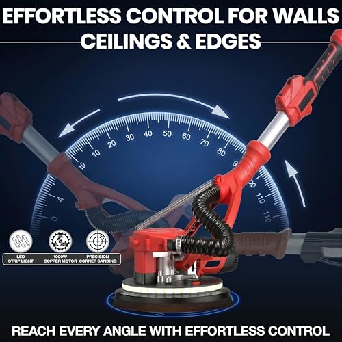Image of IBELL IBL LS25-85 Drywall Sander 1000W Long Handle 9 inch /215mm Wall Sanding with Auto Dust Vacuum System, Foldable & Extendable Handle, 900-1800 RPM Variable Speed Ceiling Sander - 6 Months Warranty
