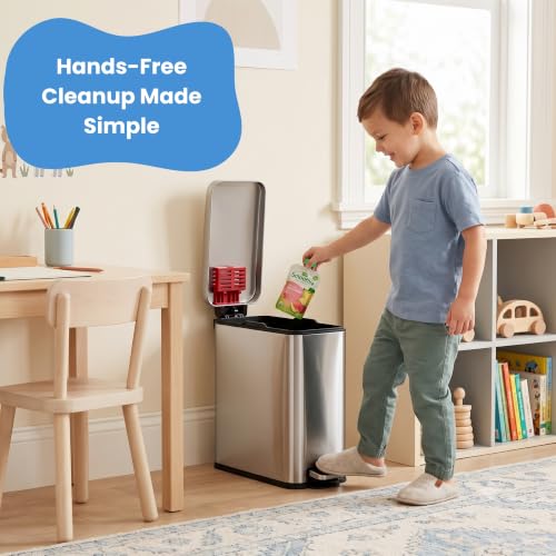Image of iTouchless 3 Gal Kids Room Wastebasket | Step Pedal Trash Can | Silver | Foot-Operated Lid Opens Instantly | Whisper-Quiet AirNova Damper | Removable Liner Bucket | Neutral Tone Fits Bedroom Decor