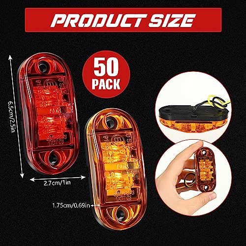 Image of Retisee 50 Pcs LED Trailer Lights 2.5 Inch Oval Trailer Marker Lights Automotive Side Marker Running Light 2 Diode Universal LED Light Kit for RV Camper Truck Van Boat (Amber, Red)