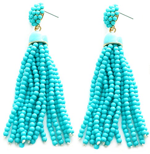 VK Accessories Bead Fringe Dangle Earrings Soriee Drop Earrings Beaded Tassel Ear Drop Pearl Turquoise