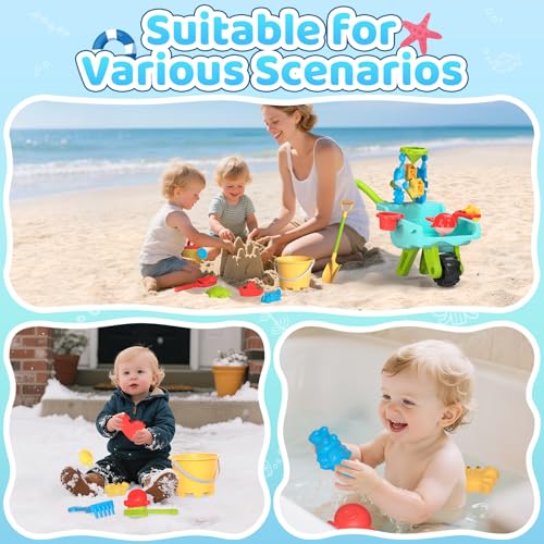 Eterfun Beach Water Sand Toys for Kids - Beach Toy Trolley Car with Shovel Tool Kit, Beach Bucket & Animal Molds - Summer Outdoor Gift Sensory Sand Toys for Boys Girls Toddlers 3-5