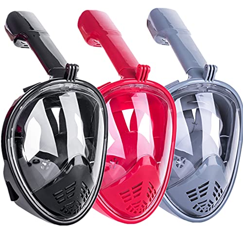 Image of VBM Full Face Snorkeling Mask Diving Gear - Dry Top System,180 Degree Panoramic View Snorkeling Mask with Camera Mount,Safe Breathing,Anti-Leak Anti-Fog-Swim Fins (Gray - L /XL)