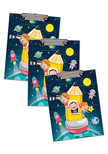 Pack of 3 Pencil in Space Theme Exam Pads| 2 in 1 Clip Boards|Writing Pads with Whiteboard and Marker for Birthday Return Gifts for Kids Pack of 3 Pencil in Space Theme Exam Pads| 2 in 1 Clip Boards|Writing Pads with Whiteboard and Marker for Birthday Return Gifts for Kids