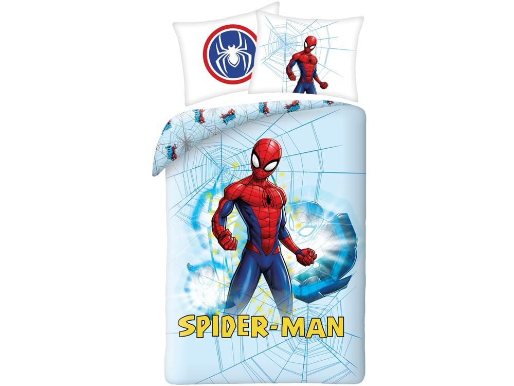 Halantex Juego de Cama Spiderman de algodón, Funda nórdica de 140 x 200 cm y Funda de Almohada de 70 x 90 cm