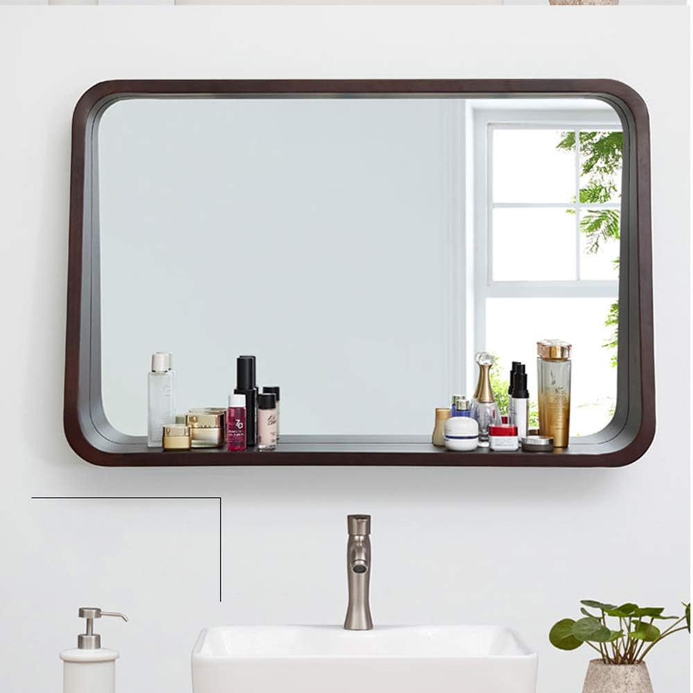Rectangular Bathroom Mirror With Wooden Shelf Rispa