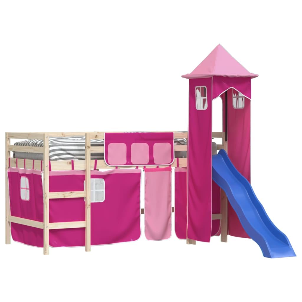 Spielzelt Vorhang Set für Hochbett Rosa, Spielvorhang mit Turm für Kinderbett, Versteck Spielhaus Zubehör aus strapazierfähigem Polyester für Kinderzimmer