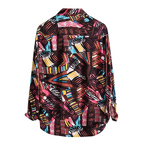 Men's Autumn And Winter Casual Geometric Printing Shirt Long-Sleeved Button Lapel Shirt Formal Dress Shirt Brown #TOP3