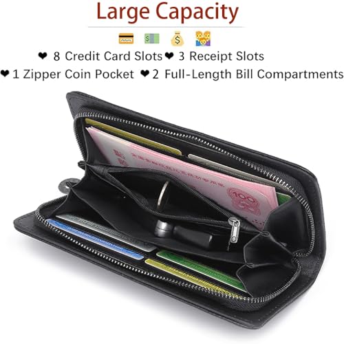 Women's Wallet Large Capacity Credit Card Wallet Long Clutch Zip Around,Ladies Card Phone Holder RFID Blocking (black)2