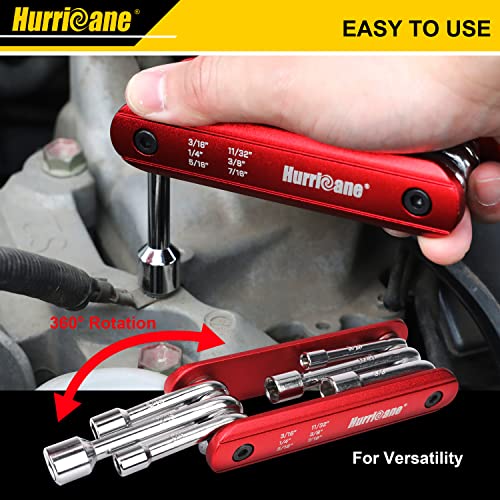 Hurricane 6 In 1 Folding Nut Driver Set, Sae Size Hex Nut Driver Set, Chrome Vanadium Steel Shank. Premium Aluminum Handle Portable, Easy To Carry Out,Includes: 3/16", 1/4", 5/16", 11/32", 3/8", 7/16" #TOP4