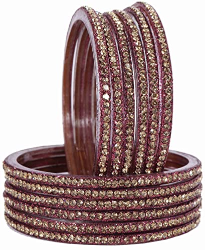 Image of NMII Glass with Zircon Gemstone and Beads Studdded Glossy Finished Traditional Bangle Set For Women and Girls
