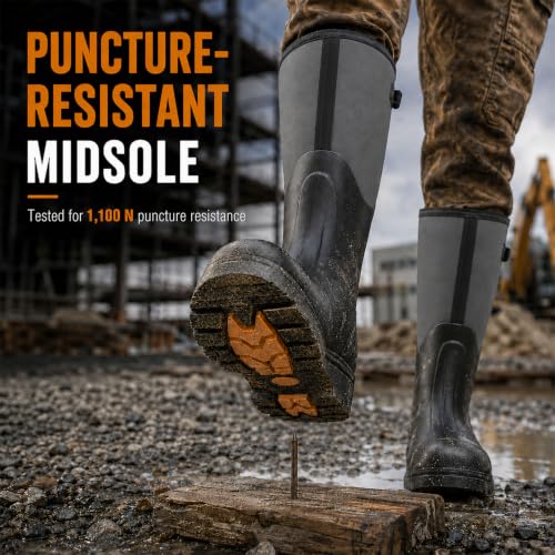 Image of Hunthor Steel Toe Rubber Work Boots, Puncture-Proof with Steel Shank