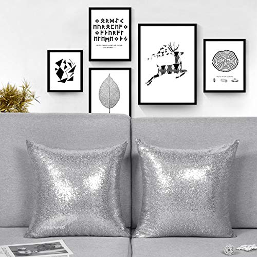 Fascidorm Set Of 2 Silver Pillow Covers Sparkling Sequins Pillow Covers Mermaid Sequin Throw Pillow Covers Cushion Covers Pillowcases For Party With Hidden Zipper(Silver,18 X 18 Inch) #TOP1