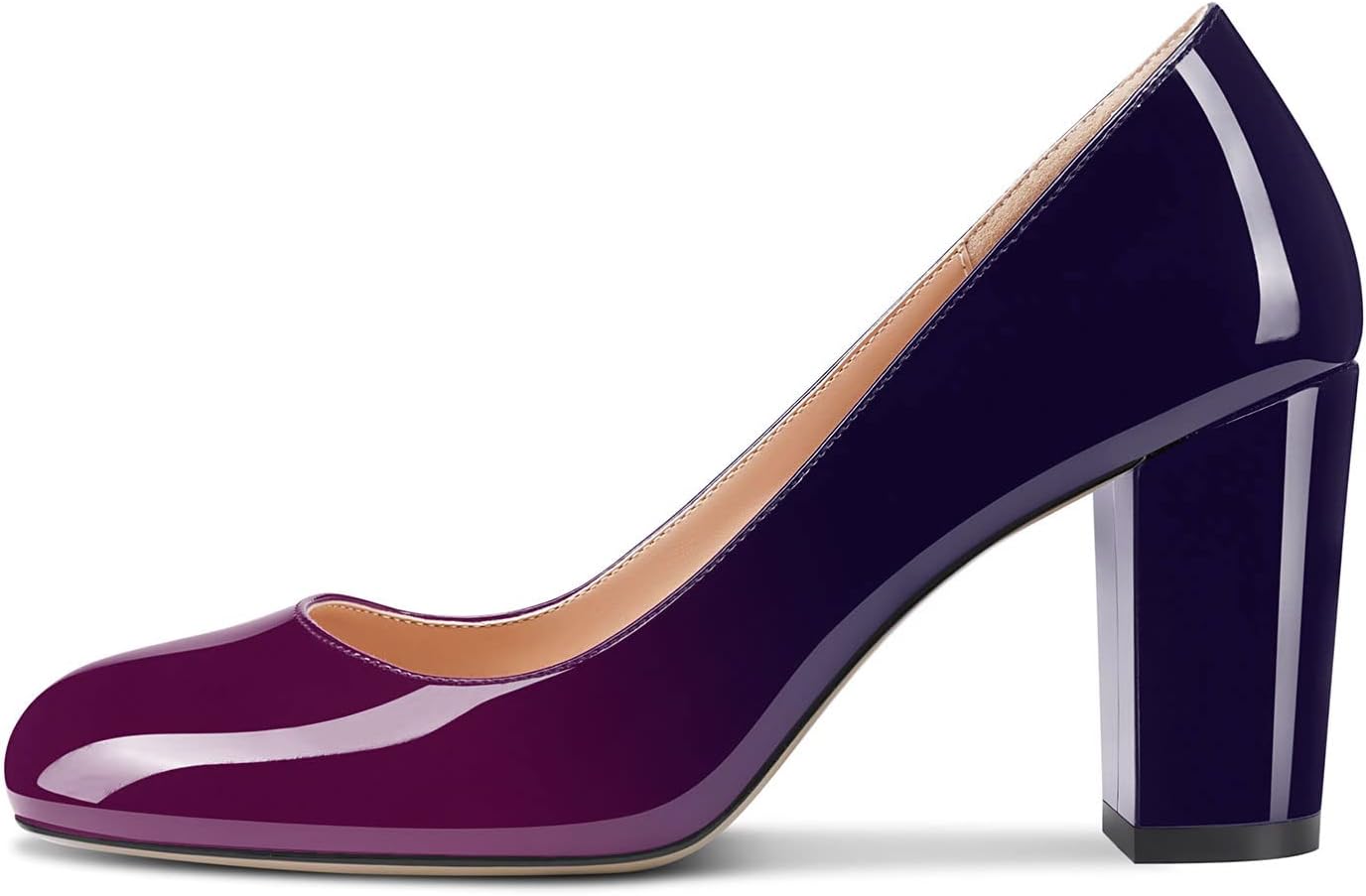 Aachcol Women Pumps Chunky Block High Heel Slip-on Close Round Toe Shoes 3 Inch