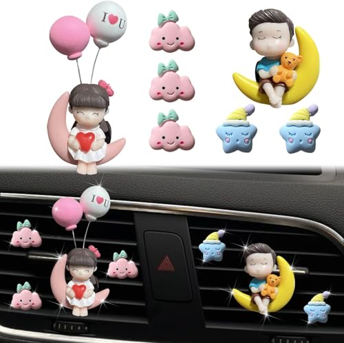 Image of 7 Pcs Lovely Couple Air Vent Clips,Cute Air Fresheners Vents Clips Car Diffuser Vent Clips Glam Car Interior Decor Charm Cute Daisy Cars Dashboard Decoration Car Accessories for Women (A)