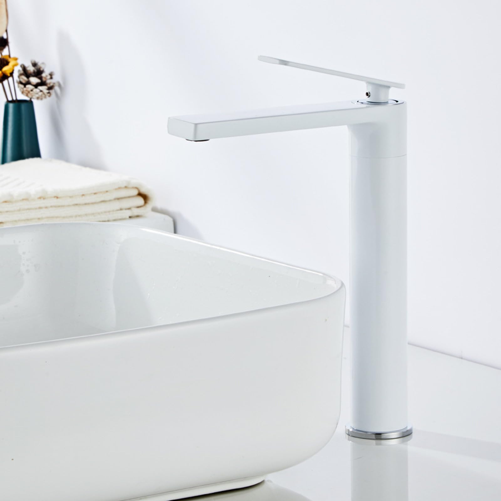 Fanjubei White Is Tall Bathroom Hot And Cold Water Copper Basin Faucet Above Counter, White Tall
