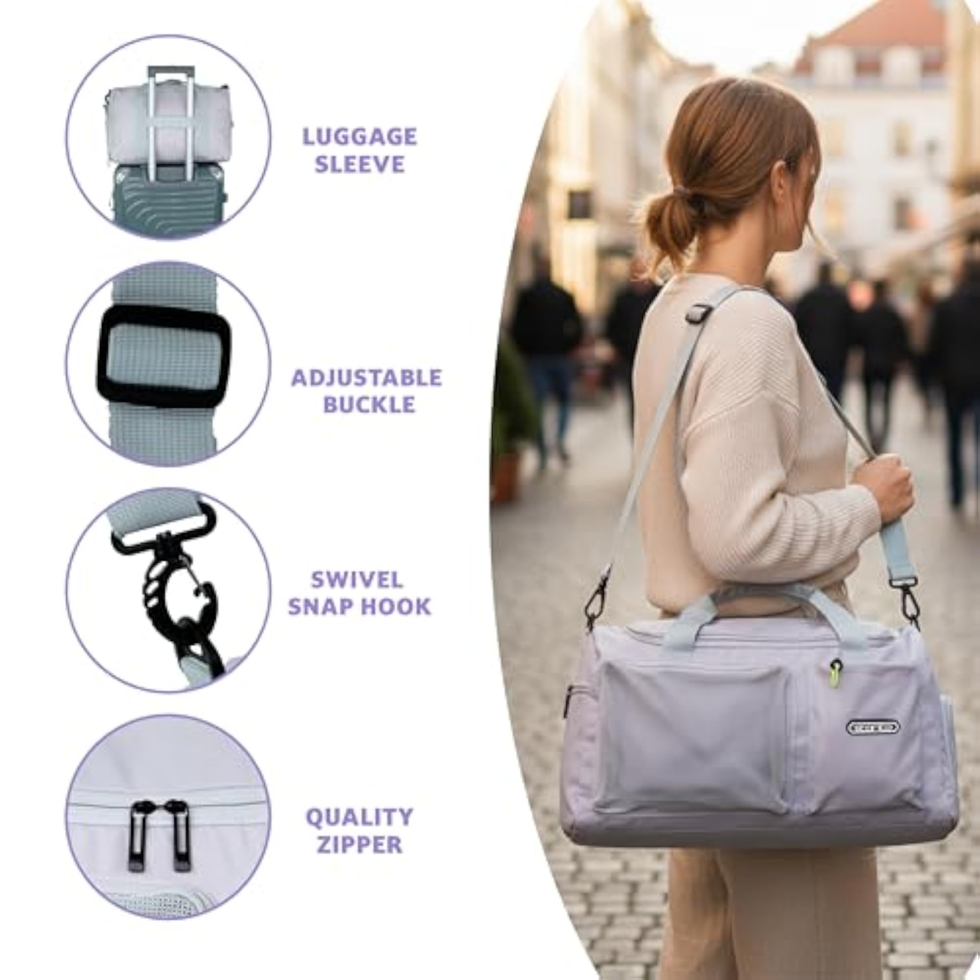 Travel Duffle Bag with Shoe Compartment, Grey