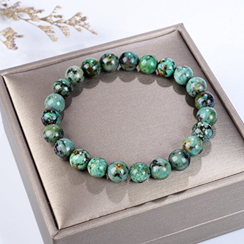 Cherry Tree Collection Natural Semi Precious Gemstone Beaded Stretch Bracelet 8Mm Round Beads 7" (African Turquoise) #TOP1