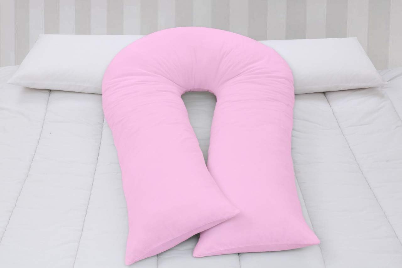 Rockfields U Shape Pillow Case Body Bolster White Filled Maternity Pregnancy Support (Baby Pink, 9ft Case Only)