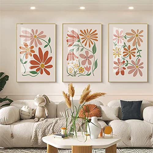 Fleurs rétro abstrait affiches pour raviver un mur blanc sans cadre 50x70