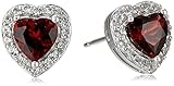 Sterling Silver Genuine Garnet and Created White Sapphire Halo Heart Stud Earrings