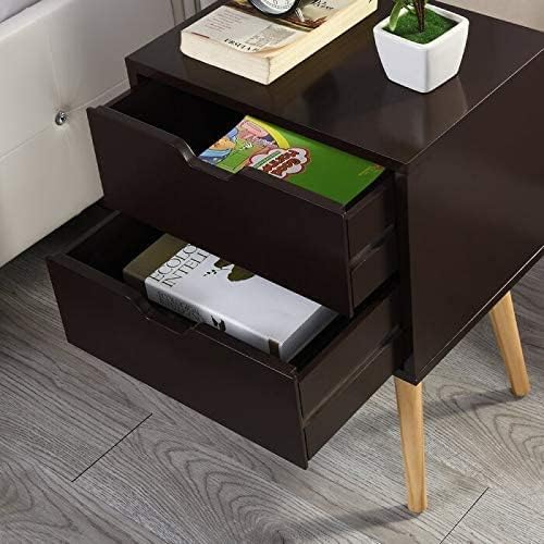 Image of VASIL MART Bedside Tables, Wooden Nightstands with Solid Wood Legs & 2 Drawers, End Tables Storage Units for Living Room /Bedroom,etc .(Black)