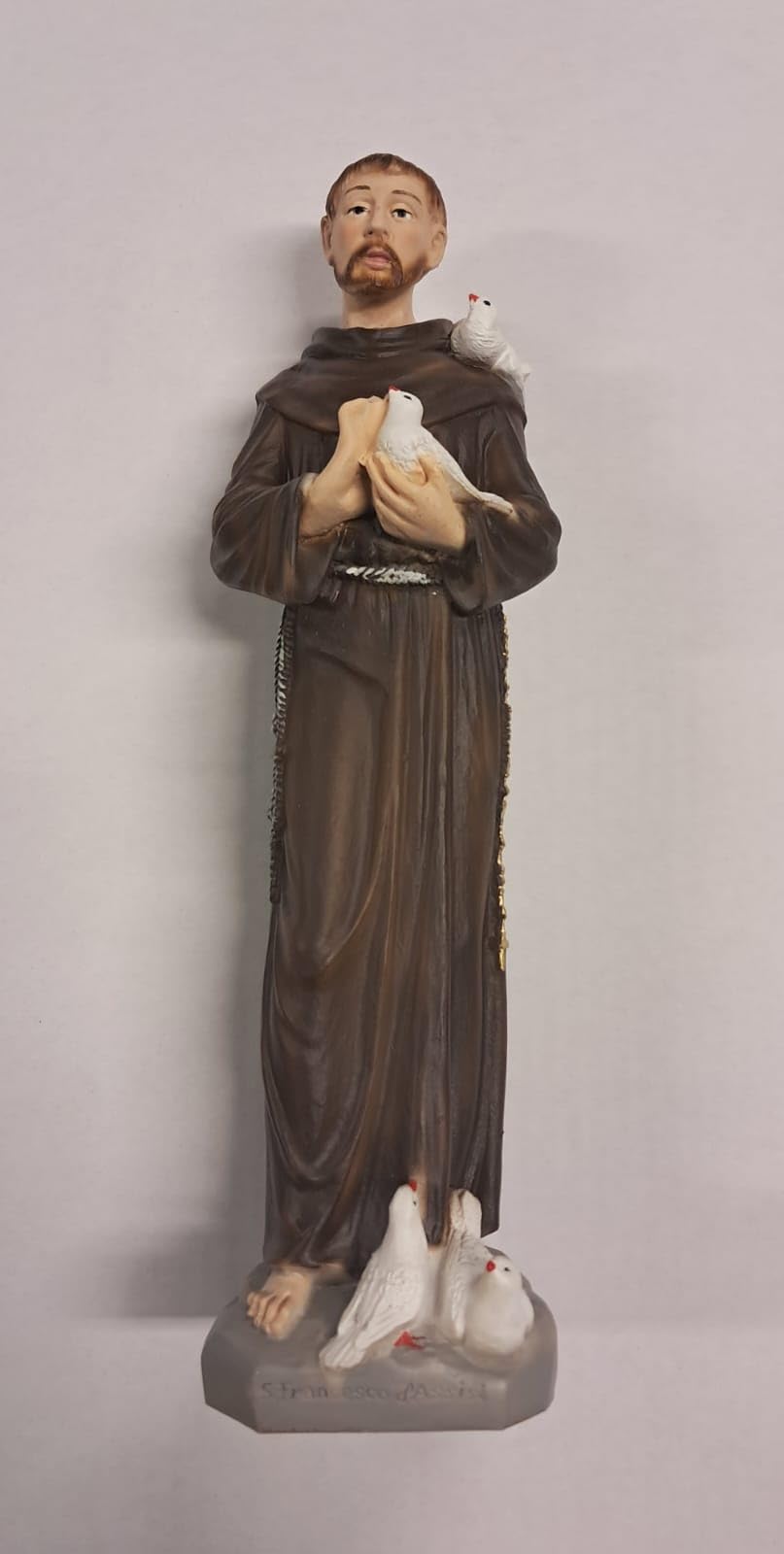 Generico ArteSacraCaravaggio figurka św. Franciszka z Asyżu, marmur, żywica 30 cm (11,81 cala), do użytku wewnątrz i na zewnątrz, ręcznie zdobiona, produkcja włoska