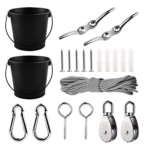 FUQUN El Juego de Herramientas de Jardinería, Polea con Cable de Cubo, para Niños es el Accesorio Casa del Arbol, la Casa de Juegos, el Marco de Escalada; (2 Juegos, Plata) Cover