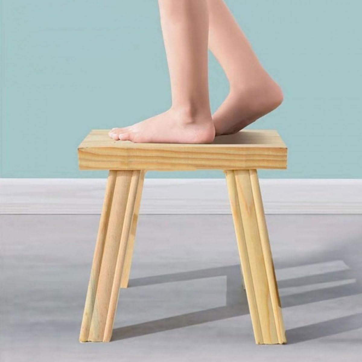 Kleiner Holzhocker für Leichter und Wiederverwendbarer Trittstuhl für Badezimmer und Wohnraum Tragbarer Langer Kinderhocker in Khaki
