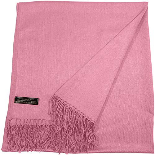 CJ Apparel Rose Pink Solid Color Tassels Design Nepalese Shawl Scarf Wrap Stole Throw Head Wrap Pashmina Hand Made in Nepal New3