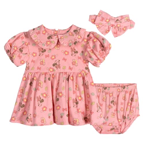 Disney Minnie Mouse Baby Girls Jersey Ruffle Allover Print Dress and Diaper Cover Outfit Pink Minnie Mouse 0-3 Months