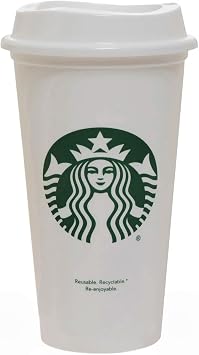 Starbucks White Reusable Plastic Travel Mug/Cup/Tumbler Grande Medium, 16oz 473ml