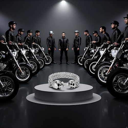 Men’s Stainless Steel Skull Bracelet – Heavy-Duty Ring Clasp, Foxtail/Franco Link Chain, Tarnish-Resistant – Gold or Silver, Biker Punk Rock Style Jewelry, Gift for Him2