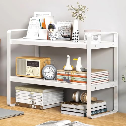 Vinnatsu卓上 ラック 小さい棚 デスク上収納ラック デスク 棚 整理棚 デスク上置き棚 卓上本棚 2段 机の上に置く棚 デスク収納 デスクシェルフ 本立て 高さ調整 オープンシェルフ 2段 木製 収納 本棚 クランプ式 簡単組立 スペース活用 おしゃれ長さ40 幅20 高さ36CM (白)