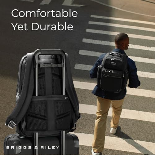 Image of Briggs & Riley Medium Cargo Backpack for Women & Men - Laptop Backpack, For Work & Travel, Lightweight & Durable, Padded Straps, Fits up to 15 inch Laptop - @work Collection, Black