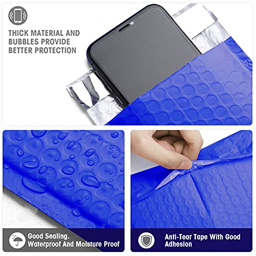 Image of Metronic Bubble Mailers 4x8 inch 50 Pack Royal Blue Waterproof Padded Envelopes | Usable Size 4x7 Self Seal Adhesive Bubble Envelopes Padded Mailers for Small Business Shipping Envelopes for Cards